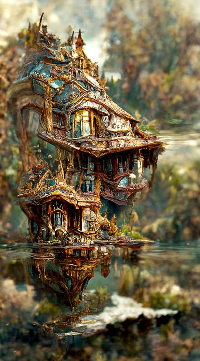 Hyperrealistic Lakeside House Digital Painting