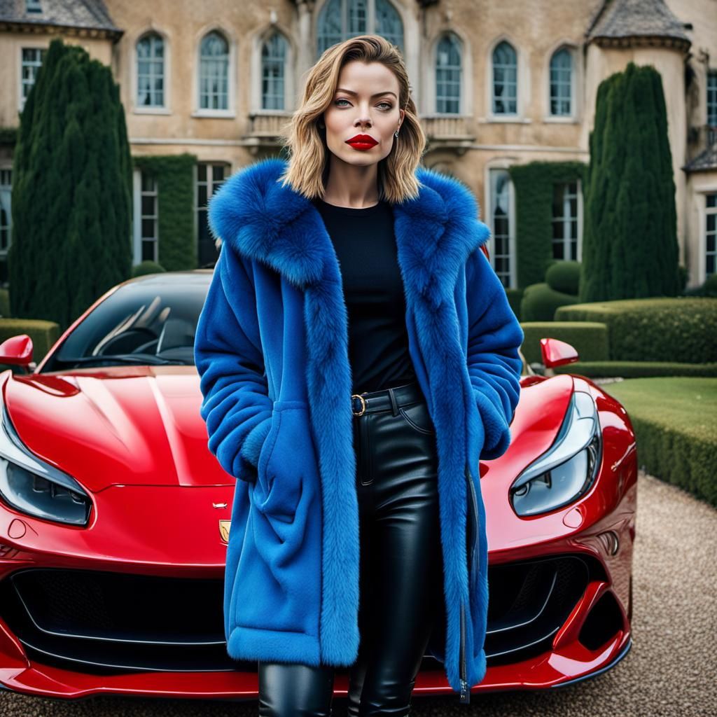 Teenager in Ravenclaw T-Shirt Next to Ferrari: Hyperrealisti...