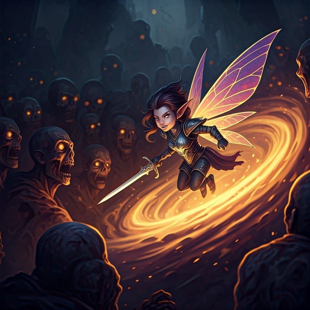 Fierce Fairy Warrior in Art Nouveau Style