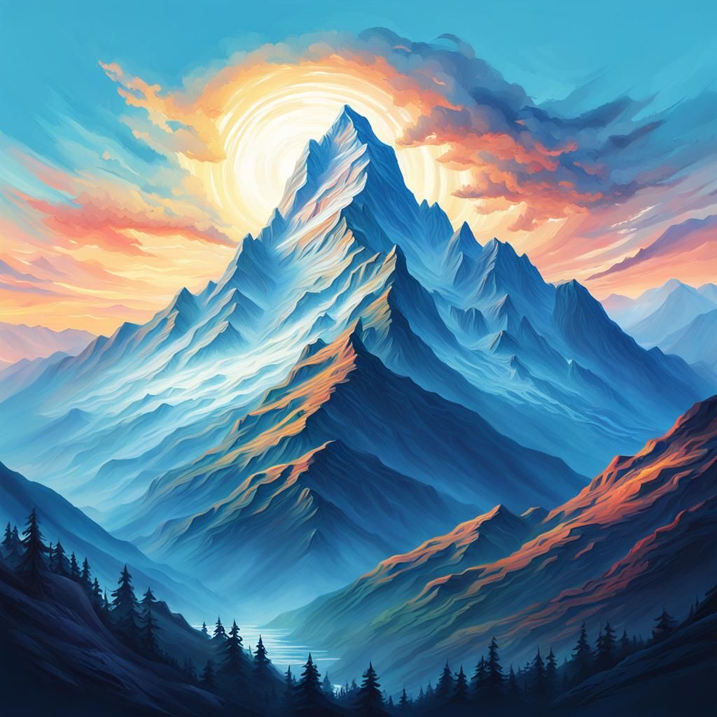 Impressionist Mountain Sunset: Epic Cinematic Digital Painti...