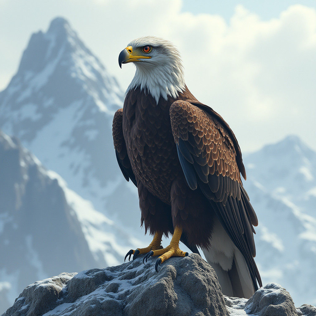 Majestic Eagle on Snow-Capped Peak in Hyperrealism