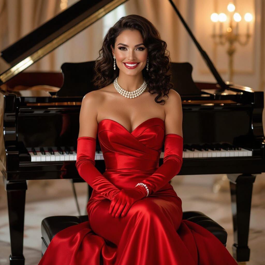 Glamorous Woman at Piano in Fashion Photography Style