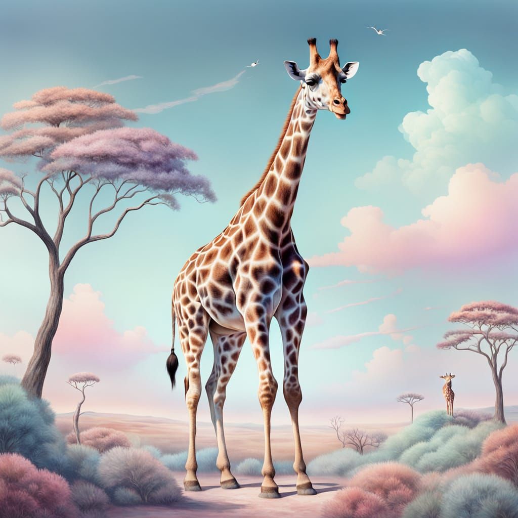 Surreal Giraffe in Pastel Dreamscape