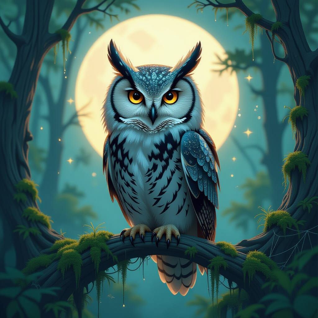 Majestic Owl of Molten Gold and Moonlight