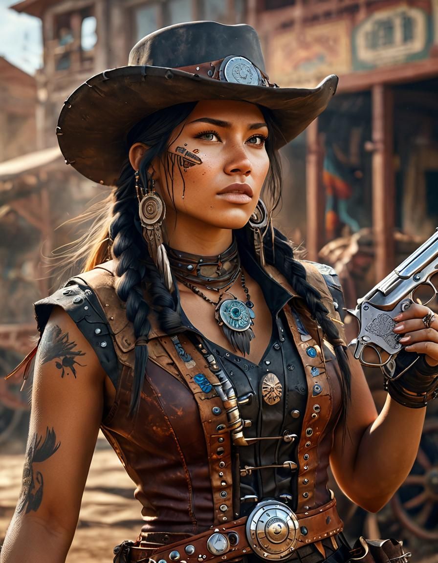 Native American Gunslinger with Steampunk Engine