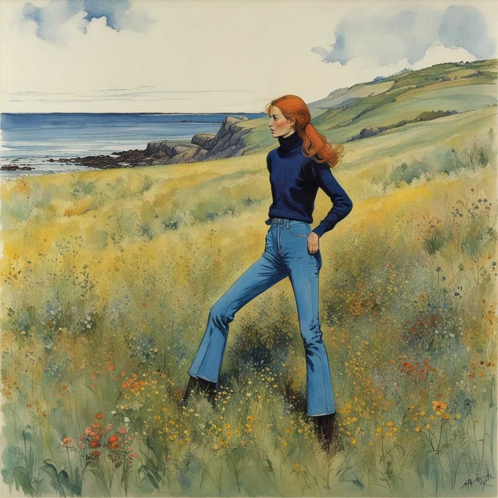 Woman in Meadow: Botanical Illustration of the 1970s