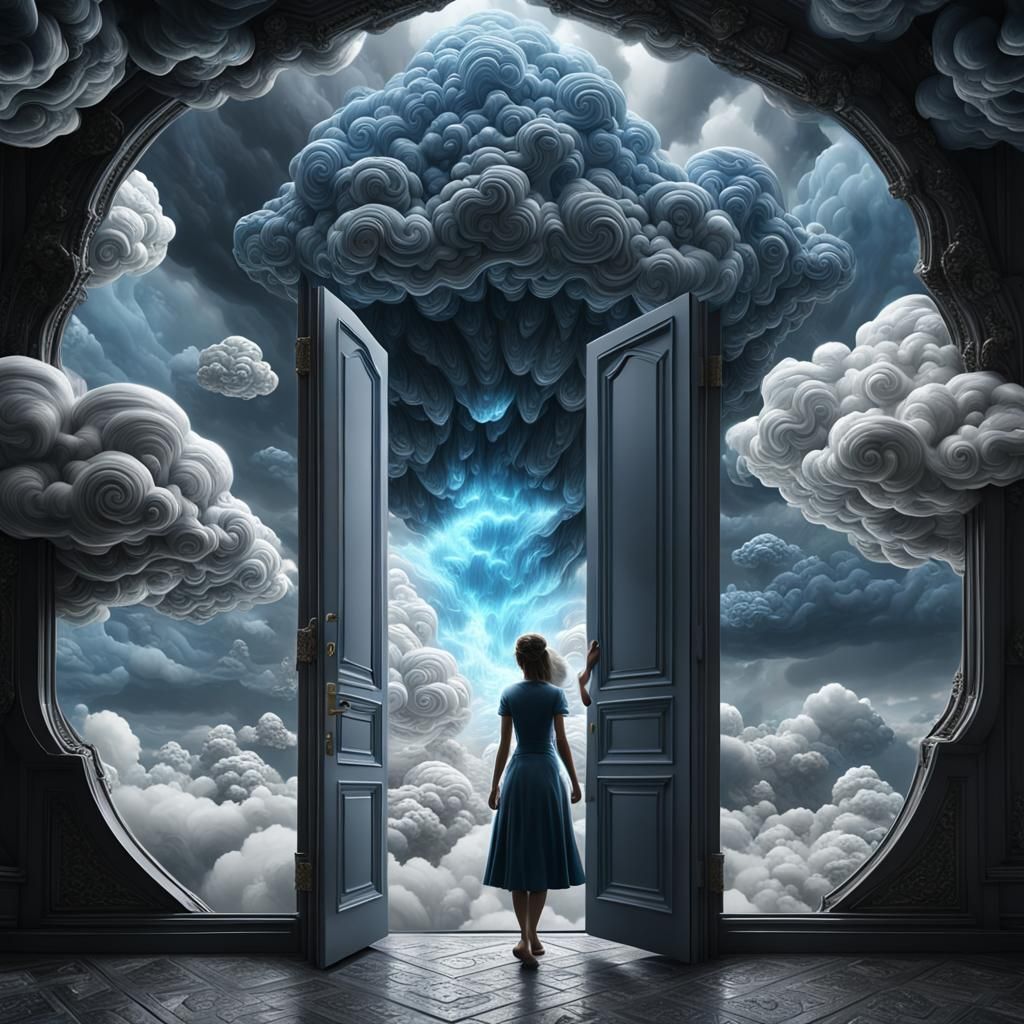 Woman Opens Door to Mandelbulb Storm