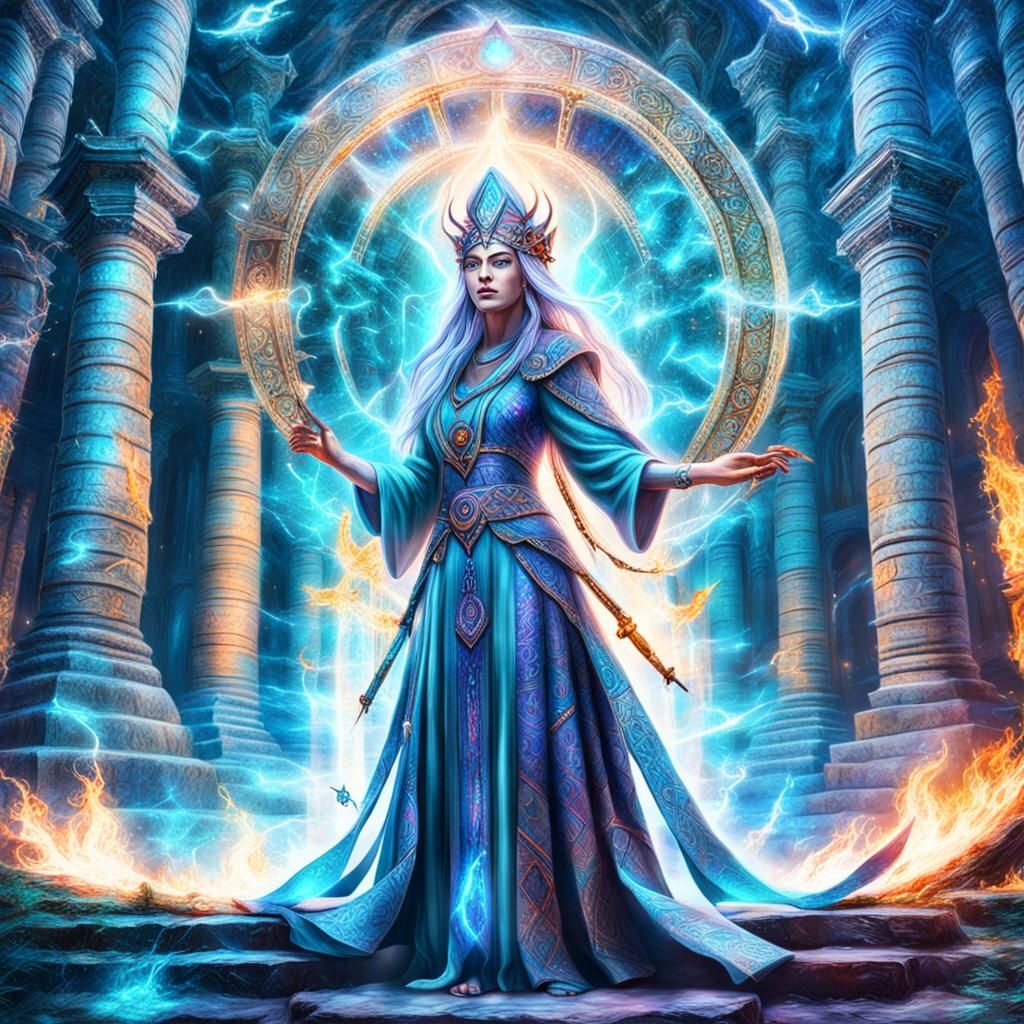 Oracle Priestess at Star Gate in Haunted Temple