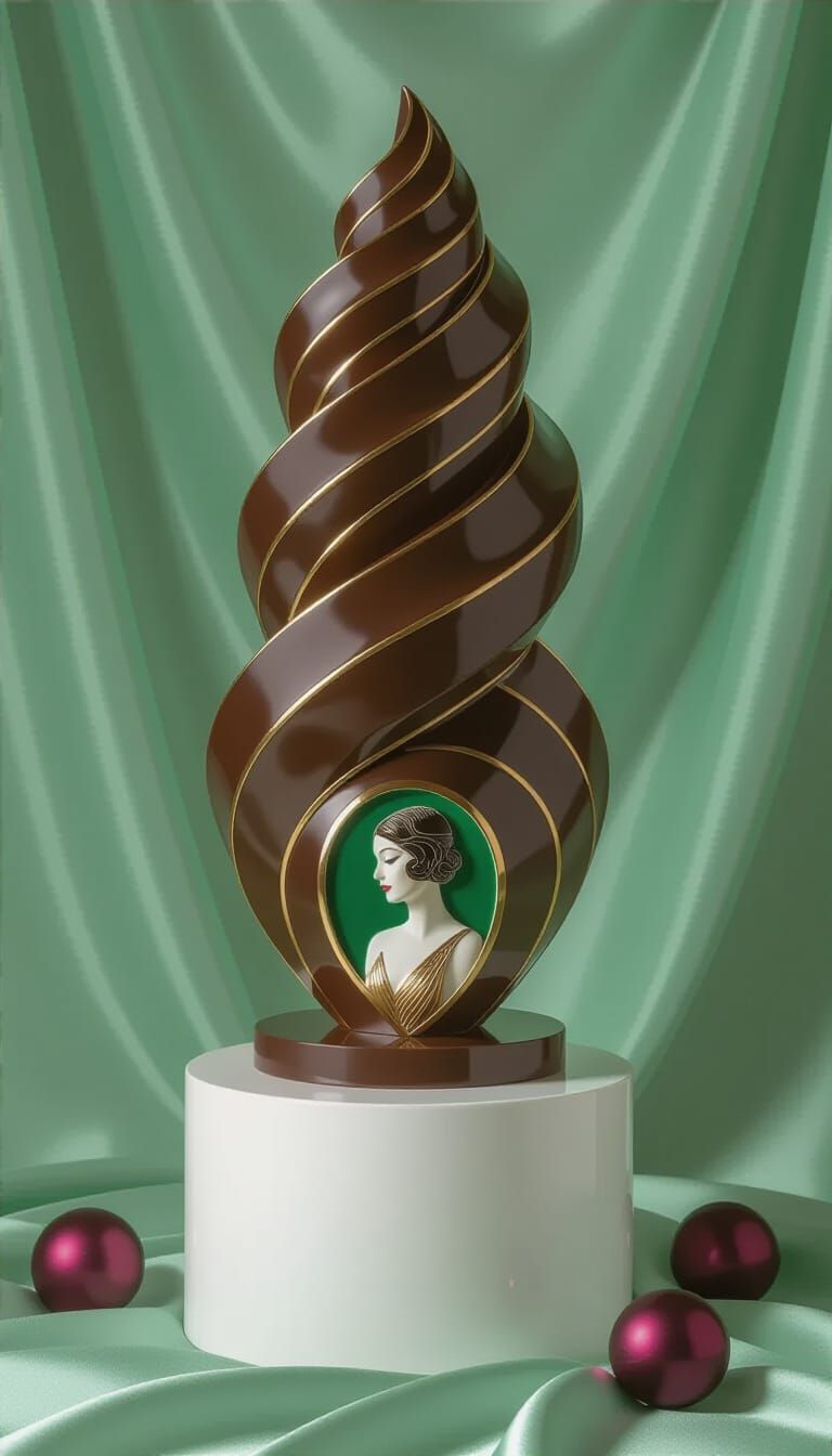 Decadent Art Deco Chocolate Sculpture with Gold Accents