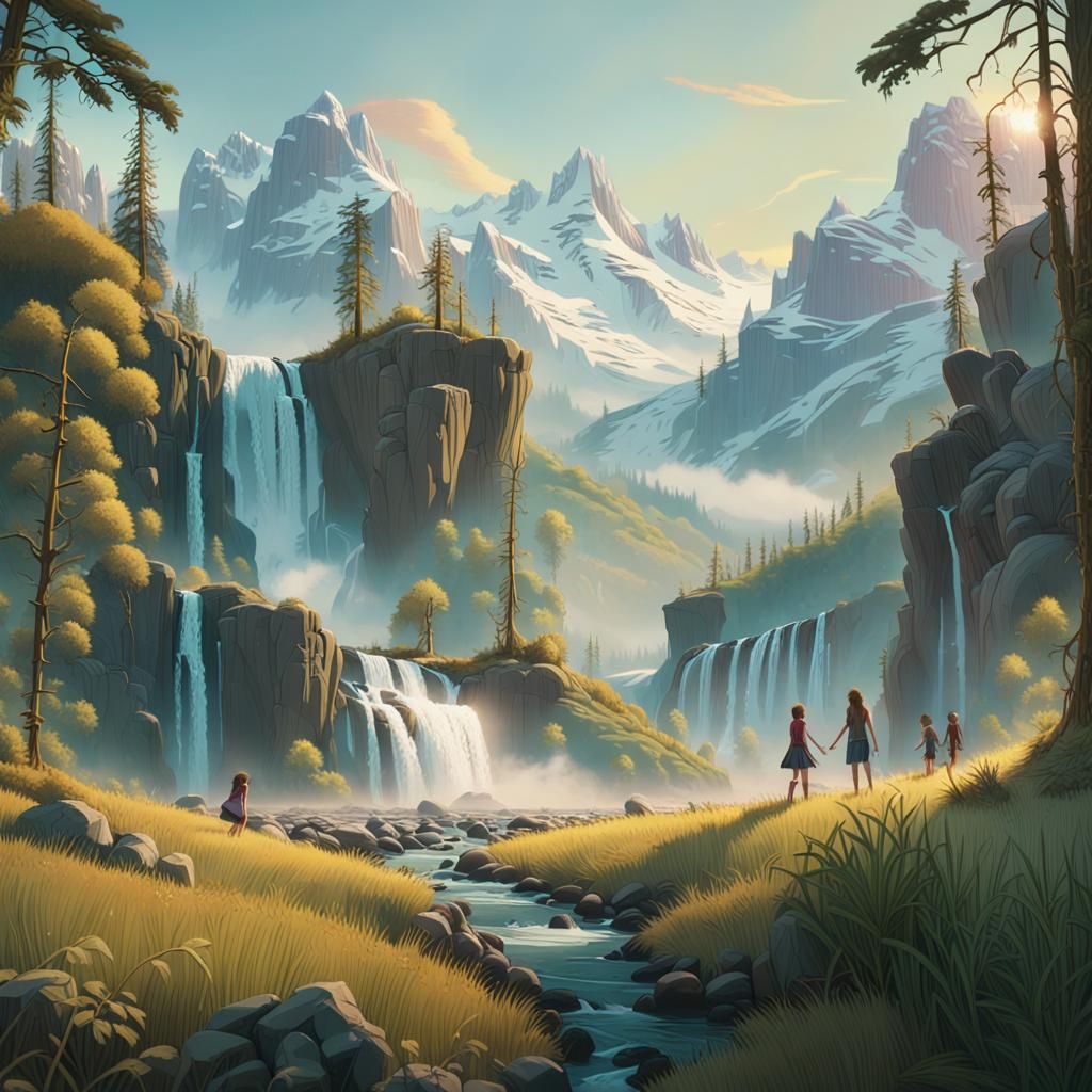 Fairies in an Idyllic Mountain Landscape