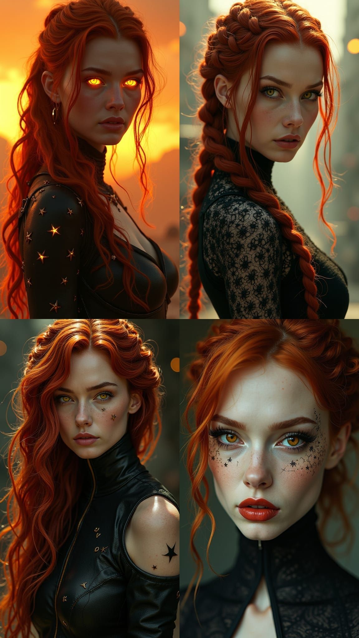 Red-Haired Woman with Yellow Eyes, Hyperrealistic Portrait
