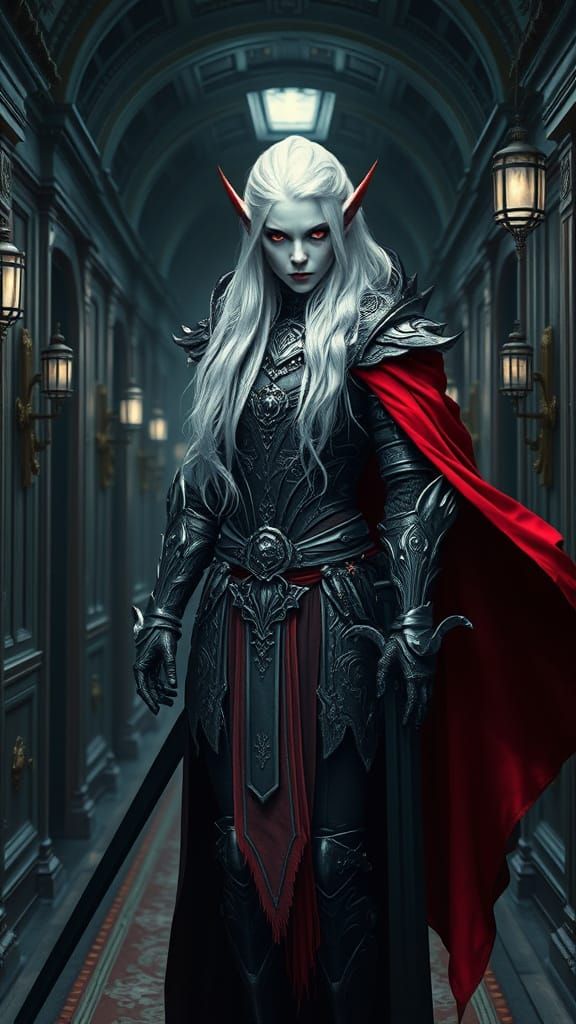 Albino Drow Warrior in Steampunk Airship, Cinematic CGI