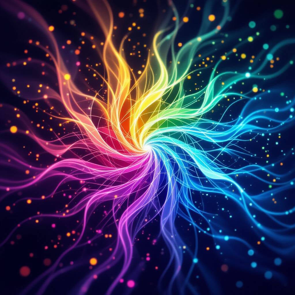 Radiant Core with Rainbow Energy Streams in Dark Space