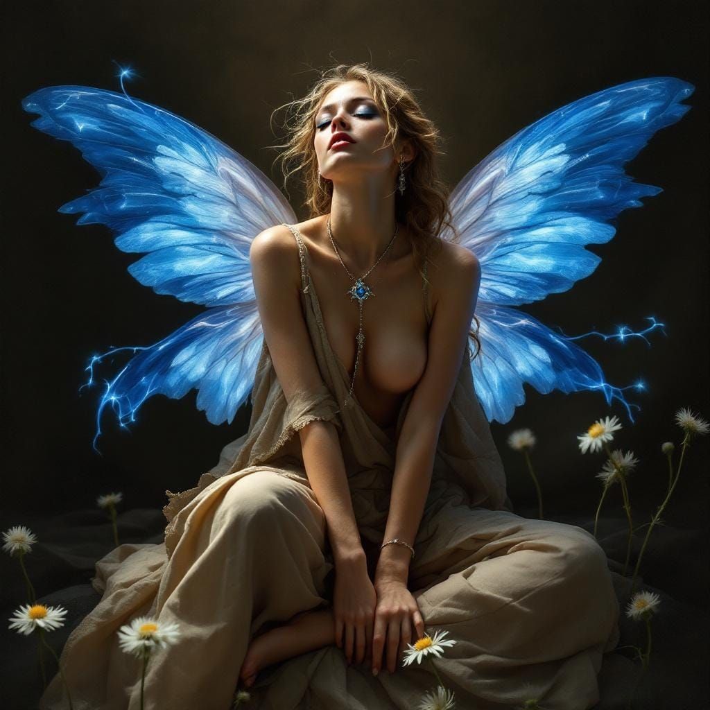 Fairy on Dandelion in Baroque Style with Energy Wings