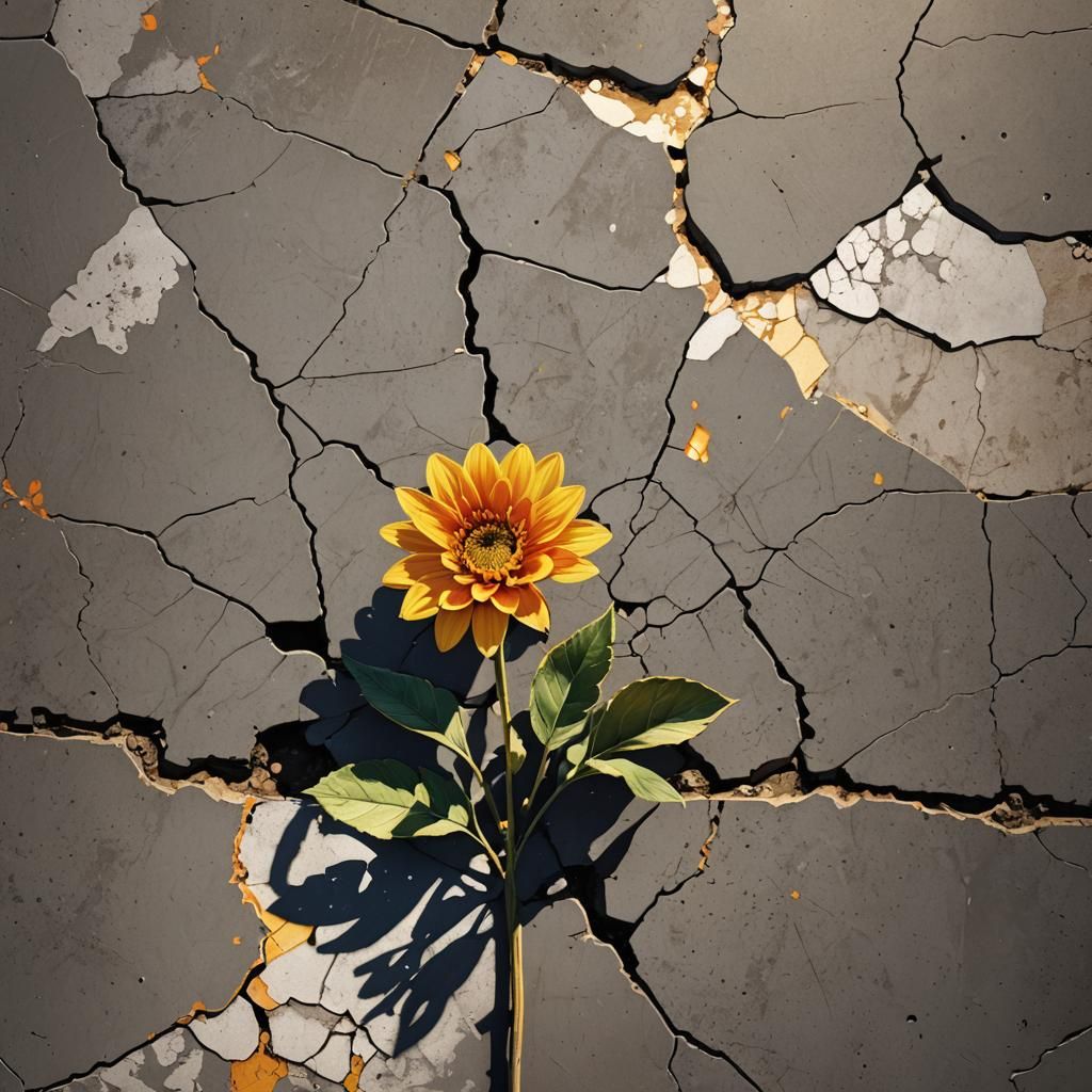 Vibrant Flower Sprouts From Concrete in Hypermodern Digital ...