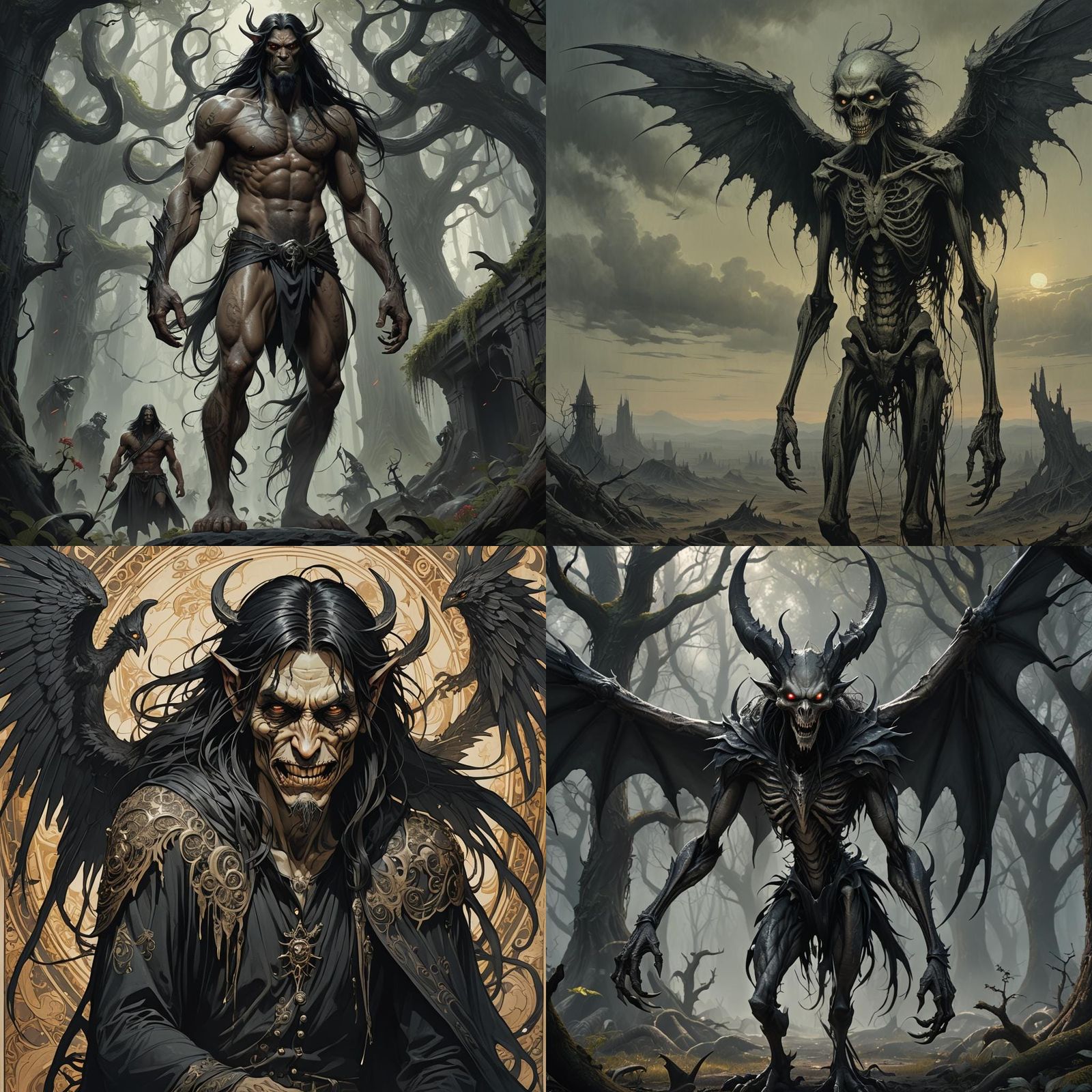 Creepy Emaciated Cryptid with Wings: Dark Fantasy Art