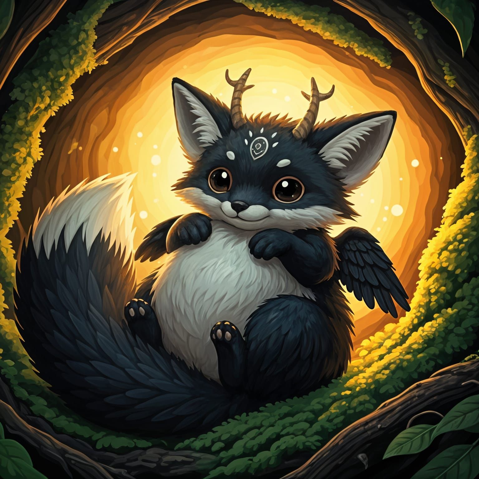 Mystical Chubby Fox in Golden Forest Den