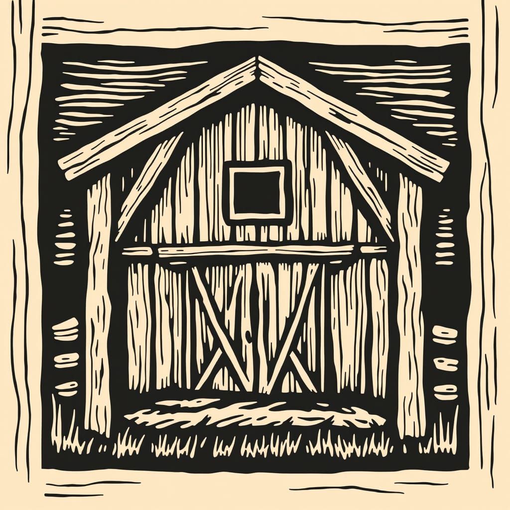 Rustic Barn Framing Logo in Woodcut Style