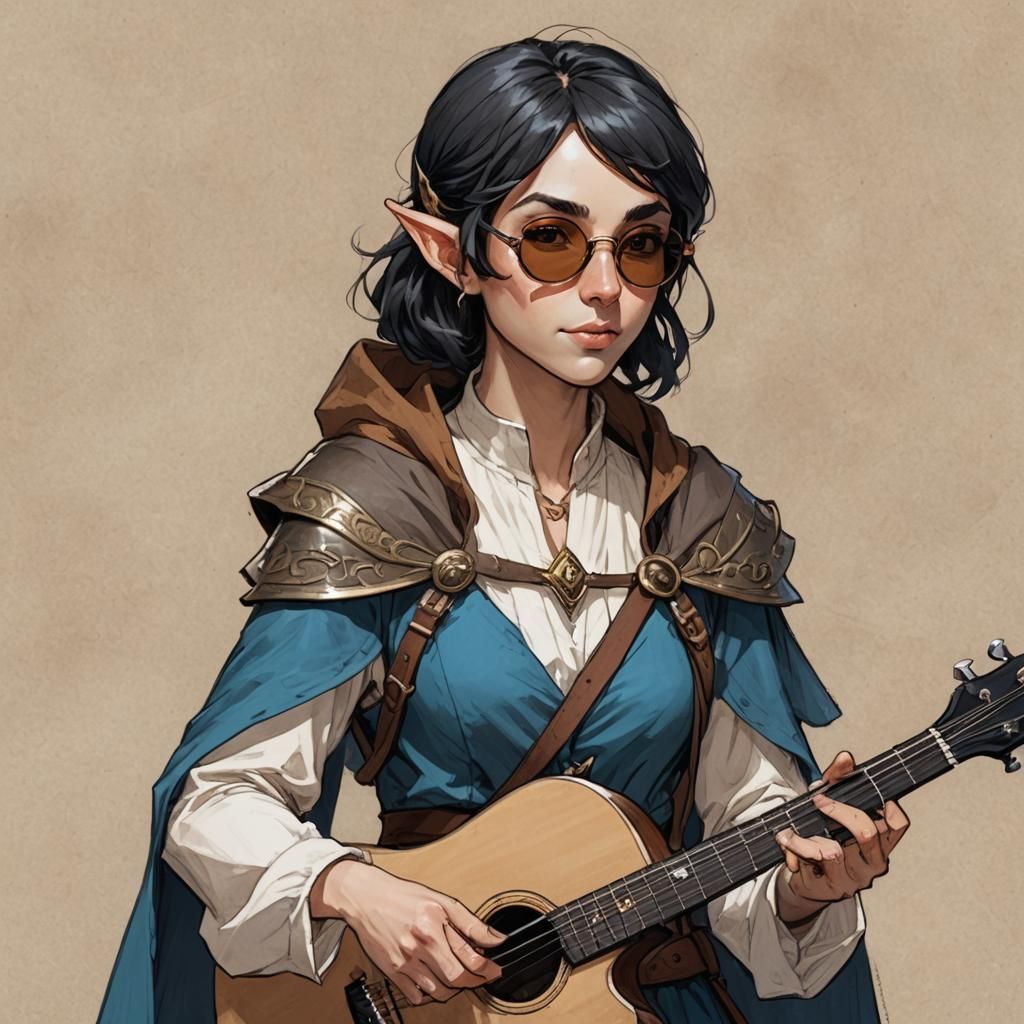 Female Elf Bard with Sunglasses, Digital Sketch