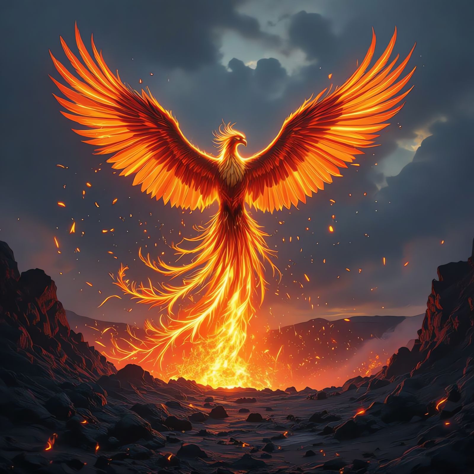 Colossal Phoenix Rises From Volcanic Crater in Fiery Display