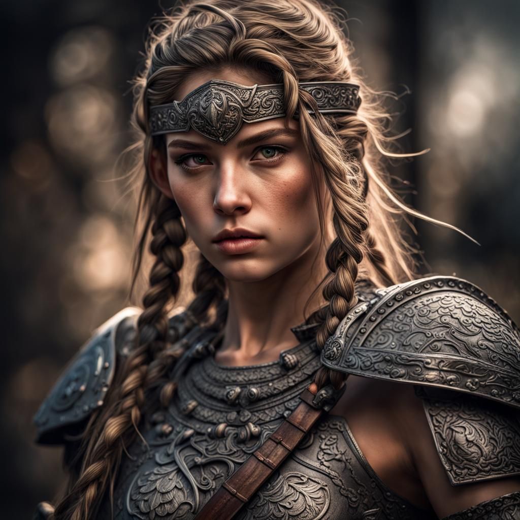Hyperrealistic Warrior Girl in Cinematic Composition