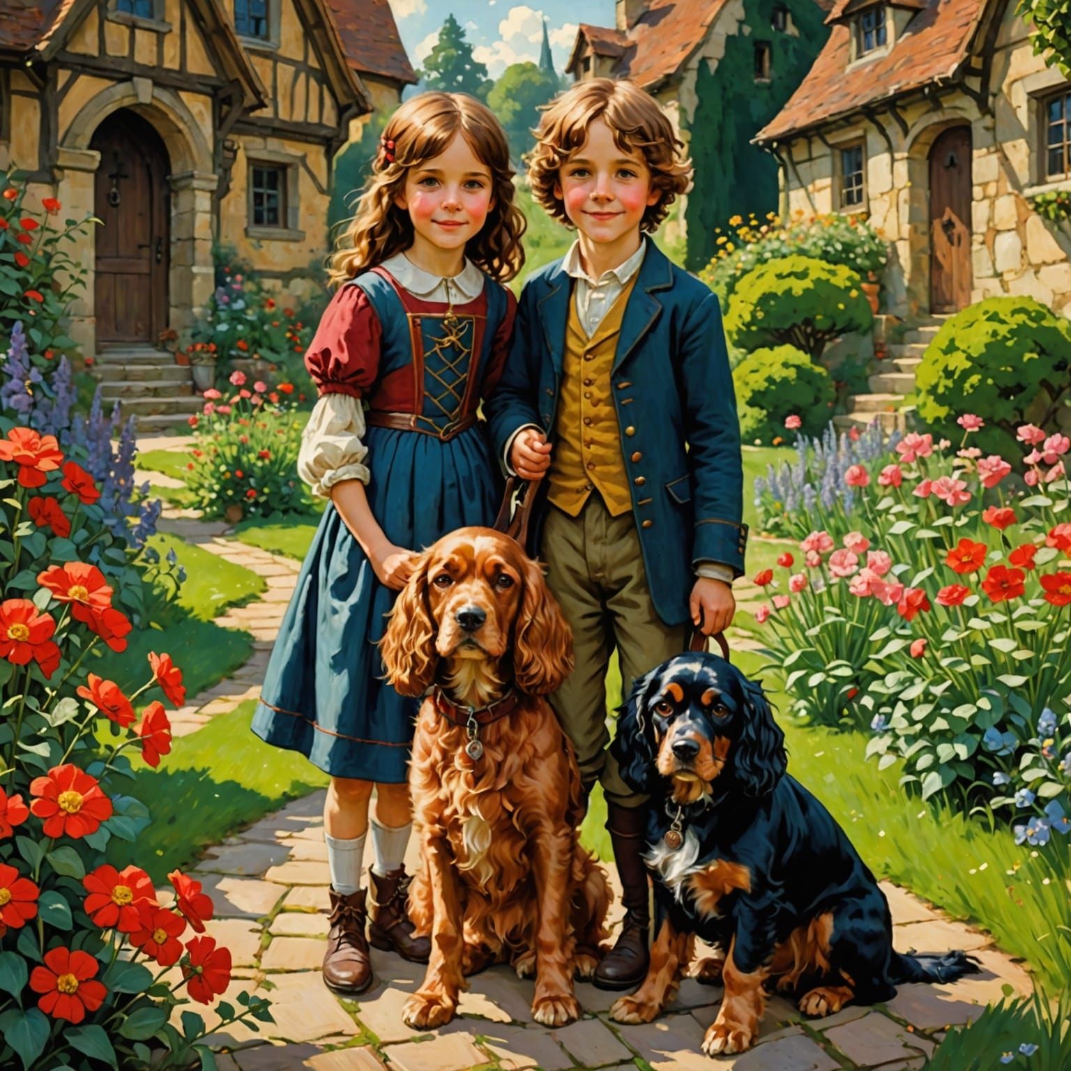 Joyful Family Scene in Vibrant Medieval Style