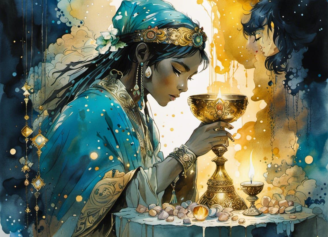 Ali Baba's Treasure Cave: Watercolor Manga Illustration