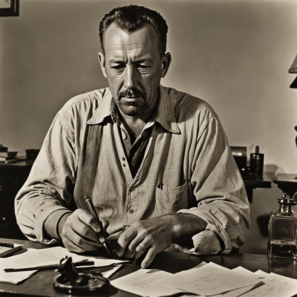 John Steinbeck Writing at Roll Top Desk