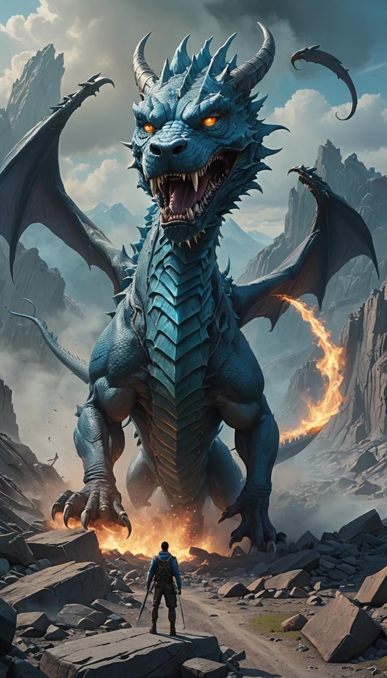 Dragon-Pitbull Hybrid on Rocky Terrain