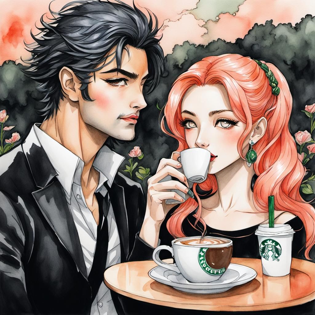 Hades and Persephone at Starbucks: Comic Book Style
