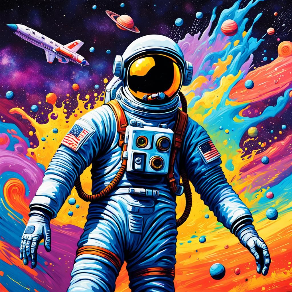 Spaceman in Psychedelic Galaxy Graffiti Art