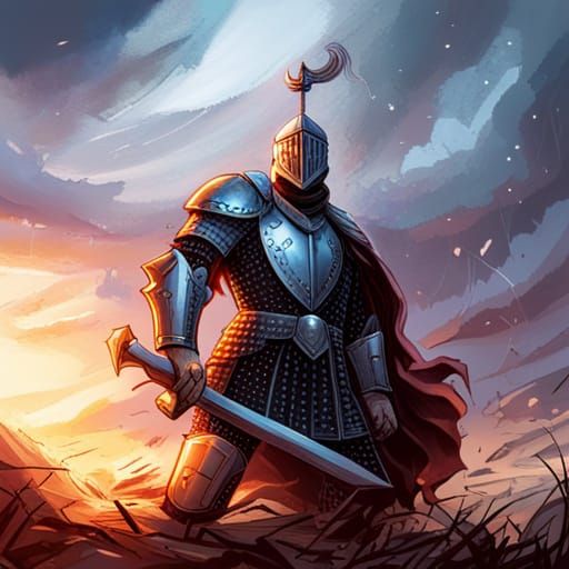 Gothic Knight with Battle-Axe in Green Field
