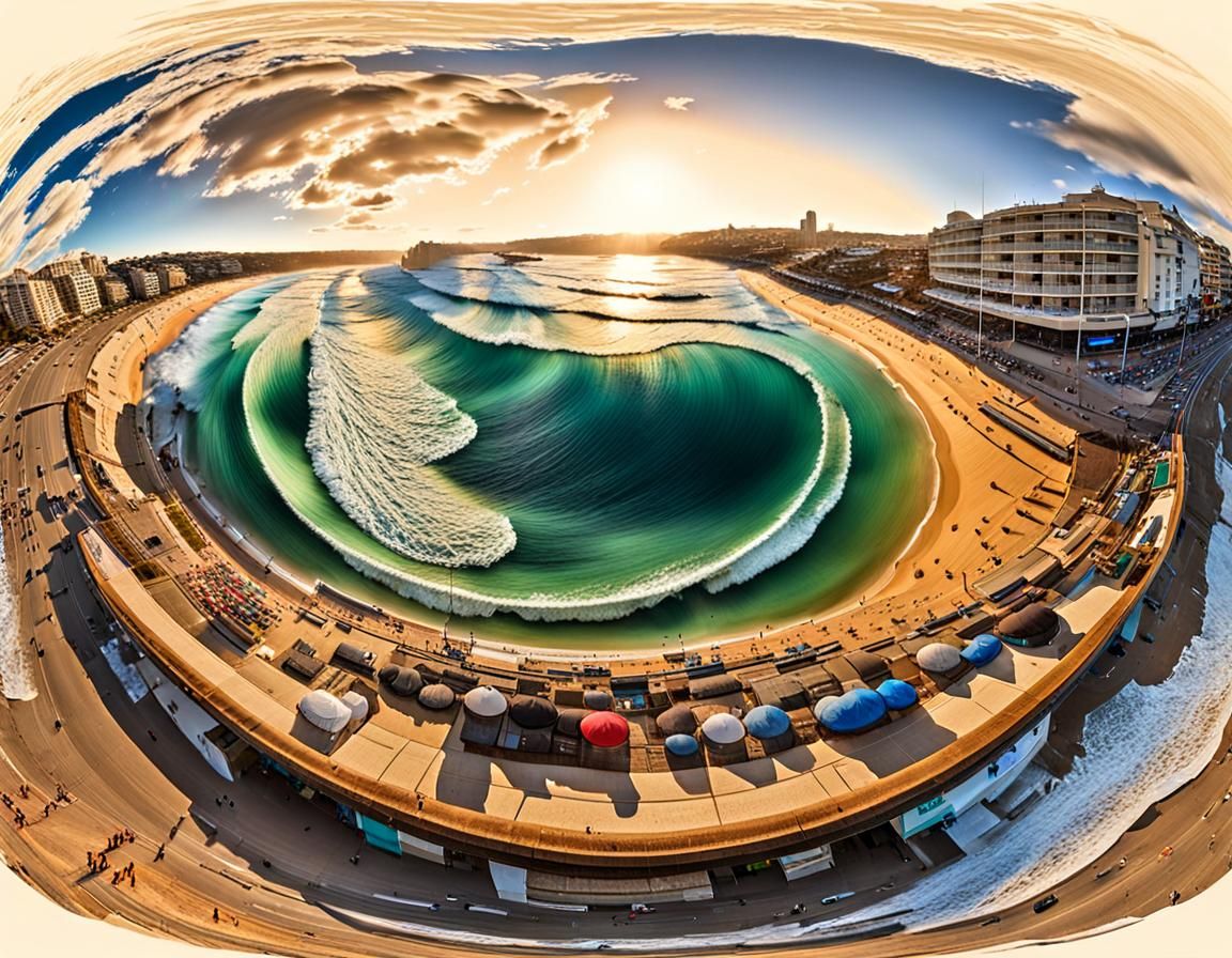 Tsunami Approaching Bondi Beach: Panoramic Technicolor Image