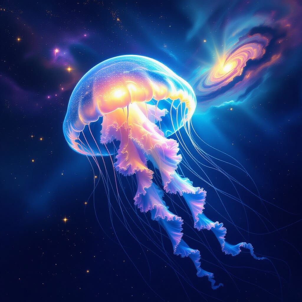 Bioluminescent Jellyfish in Cosmic Ocean