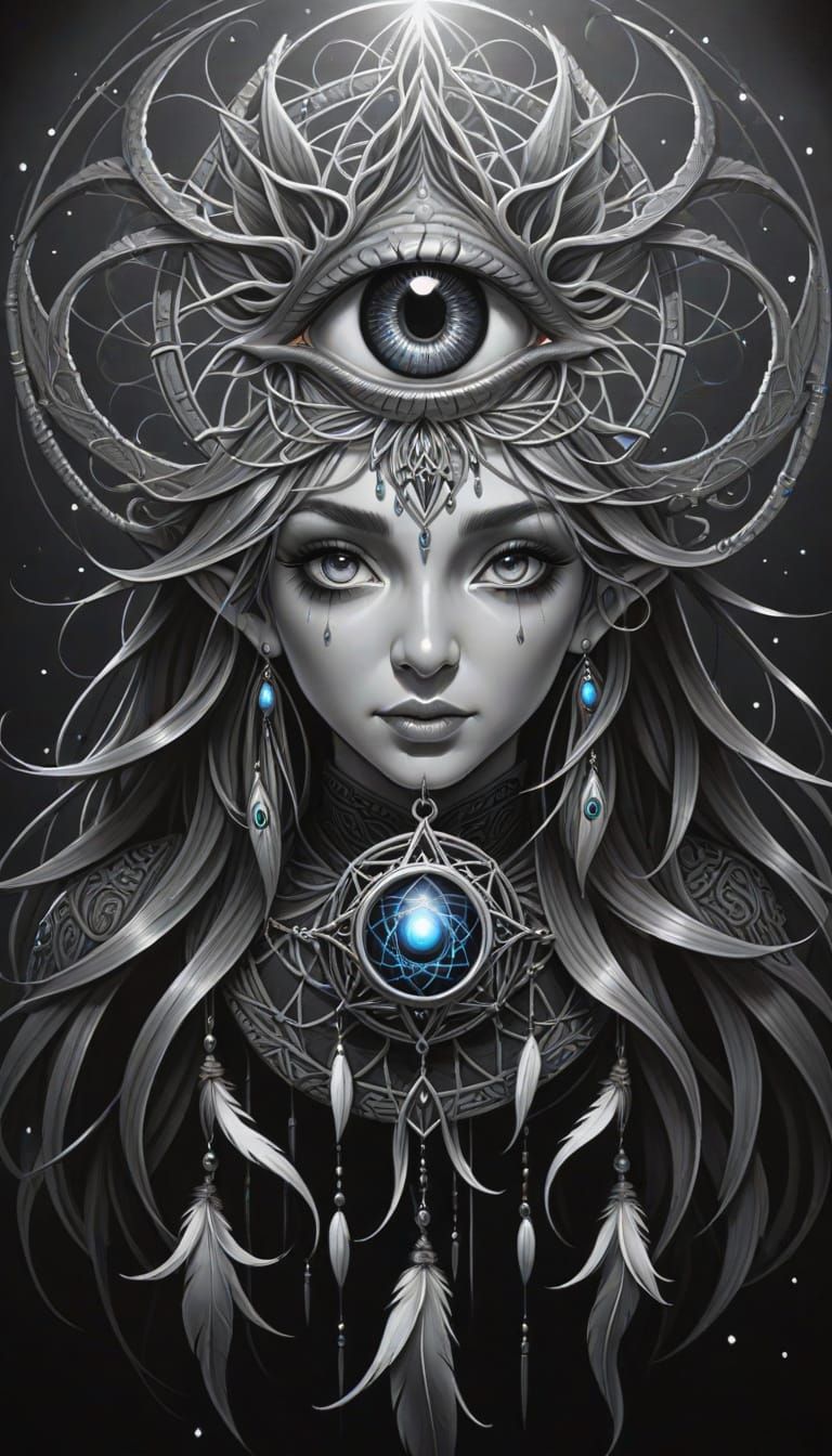 Cyberpunk Dreamcatcher Goddess in Photorealistic Portrait