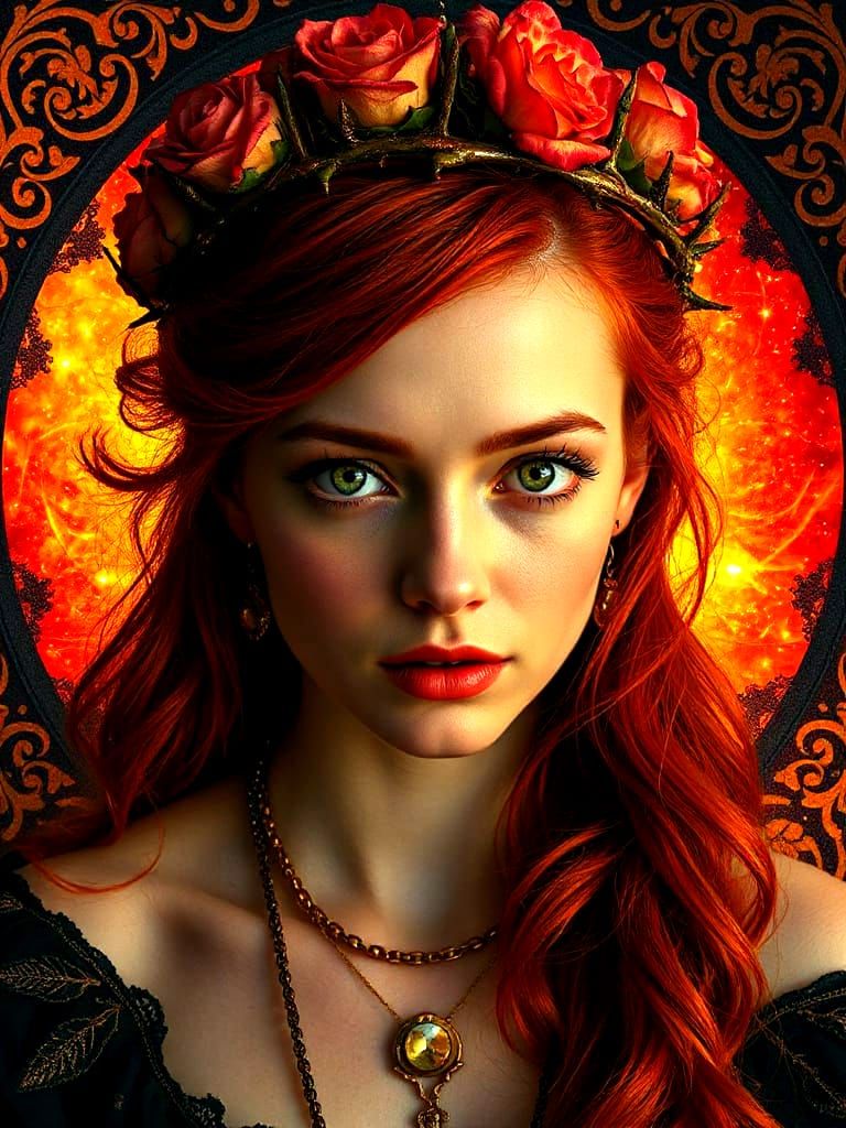 Fiery Red Portrait in Art Nouveau Style