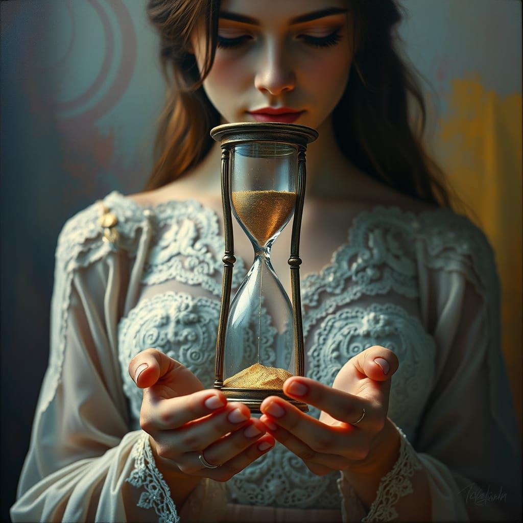 Elegant, Hyperrealistic Abstract Oil Painting of a Young Wom...