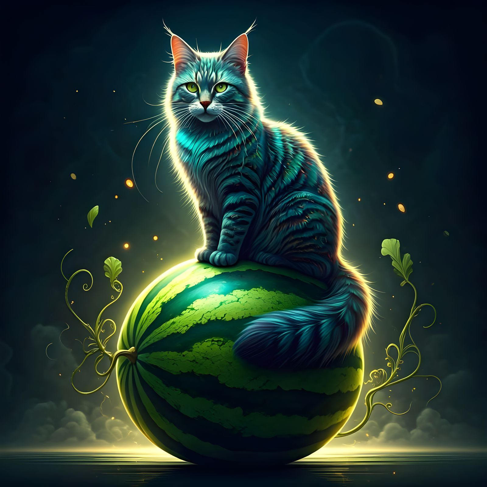 Fanciful Watermelon Cat in Vibrant Splendor
