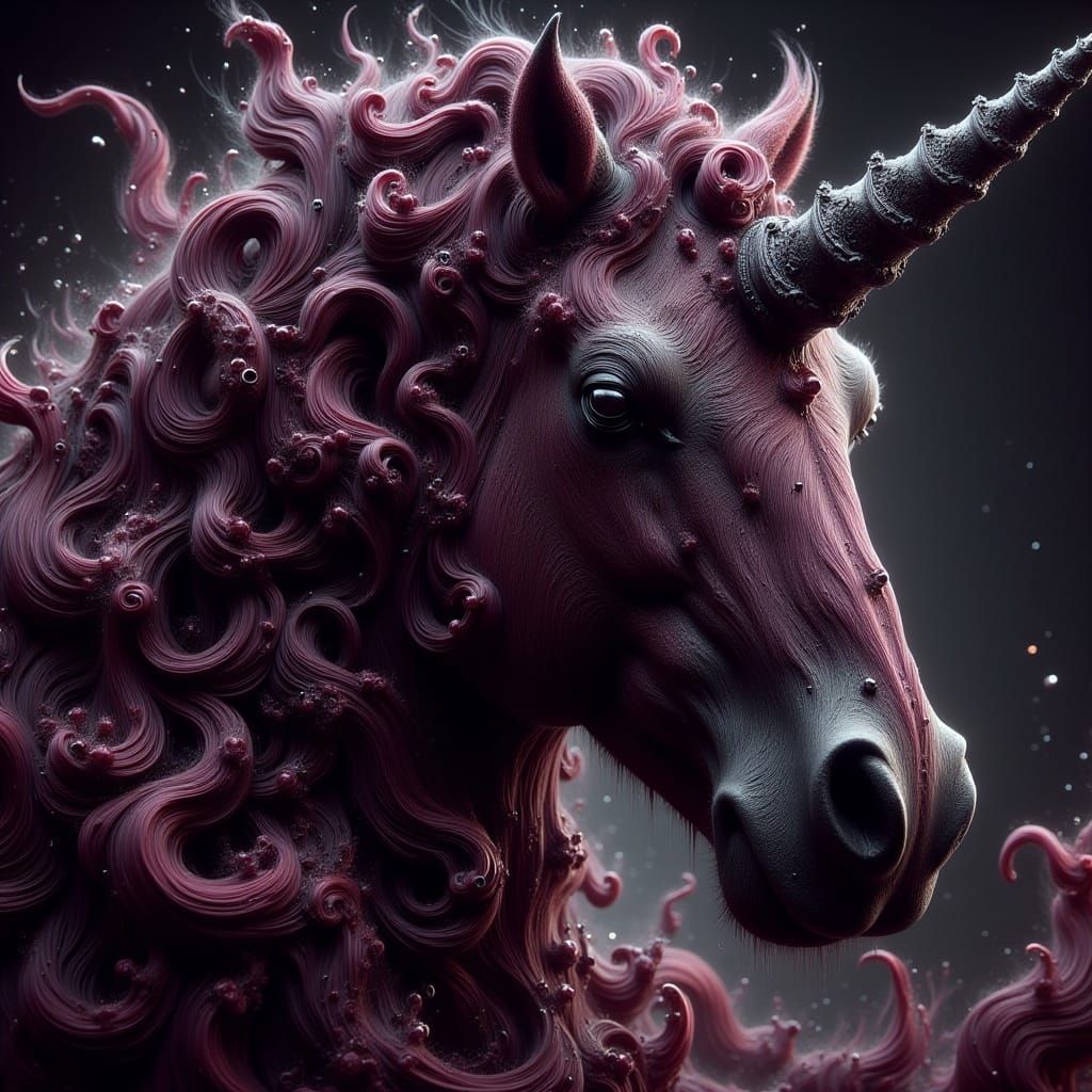 Hyperrealistic Burgundy Unicorn with Viking Braids