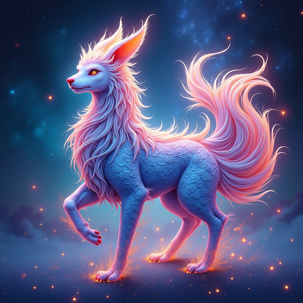 Mystical Nine-Tailed Kitsune in Cosmic Astral Illustration