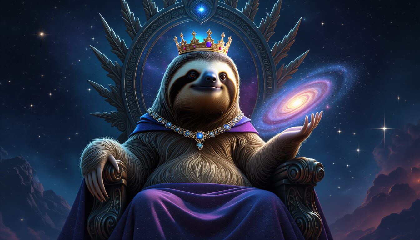Cosmic Sloth King on Celestial Throne
