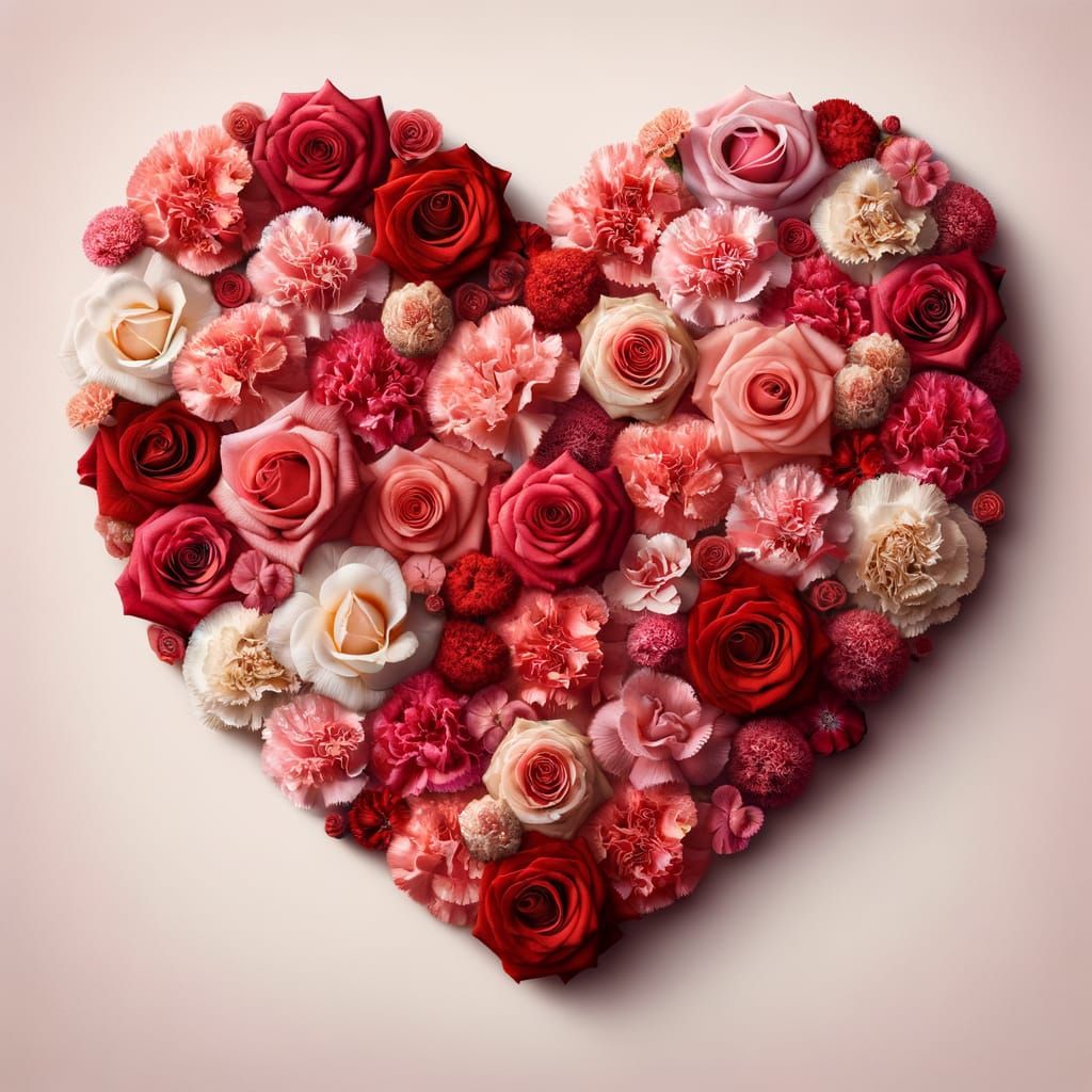 Heart of Vibrant Roses and Carnations in Floral Beauty