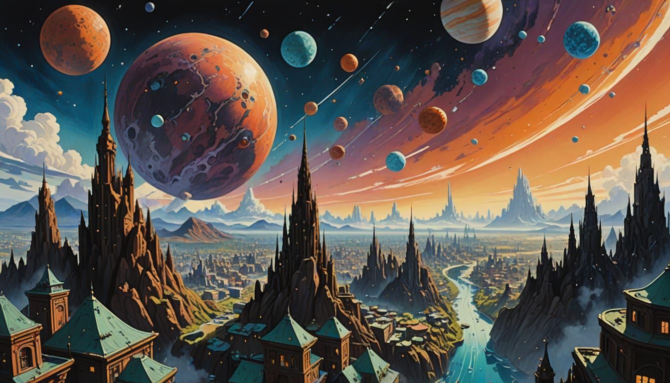 Floating Cosmic City in Godly Light