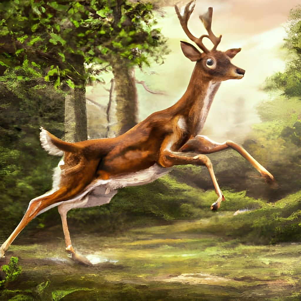 Photorealistic Deer Running Through Forest