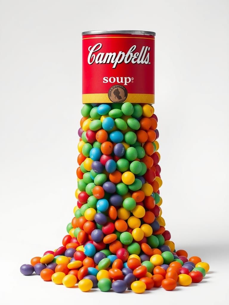 Campbell's Soup Can with Rainbow Skittle Beard