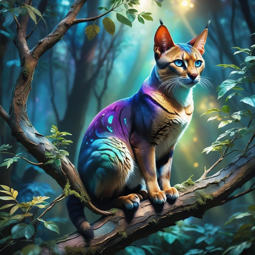 Chausie in Mystical Forest: Art Nouveau Style