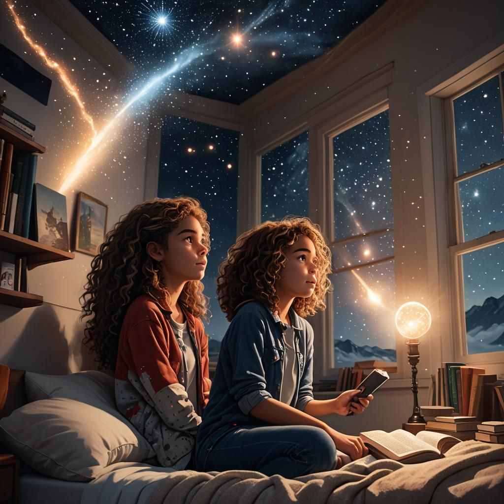 Zara Watching a Comet in a Starry Night Sky