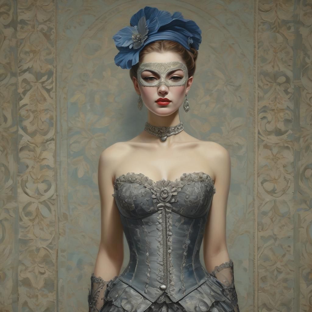 Woman in Mask: Surreal Oil Painting