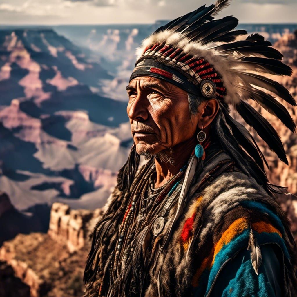 Native American Man Portrait with Grand Canyon Backdrop