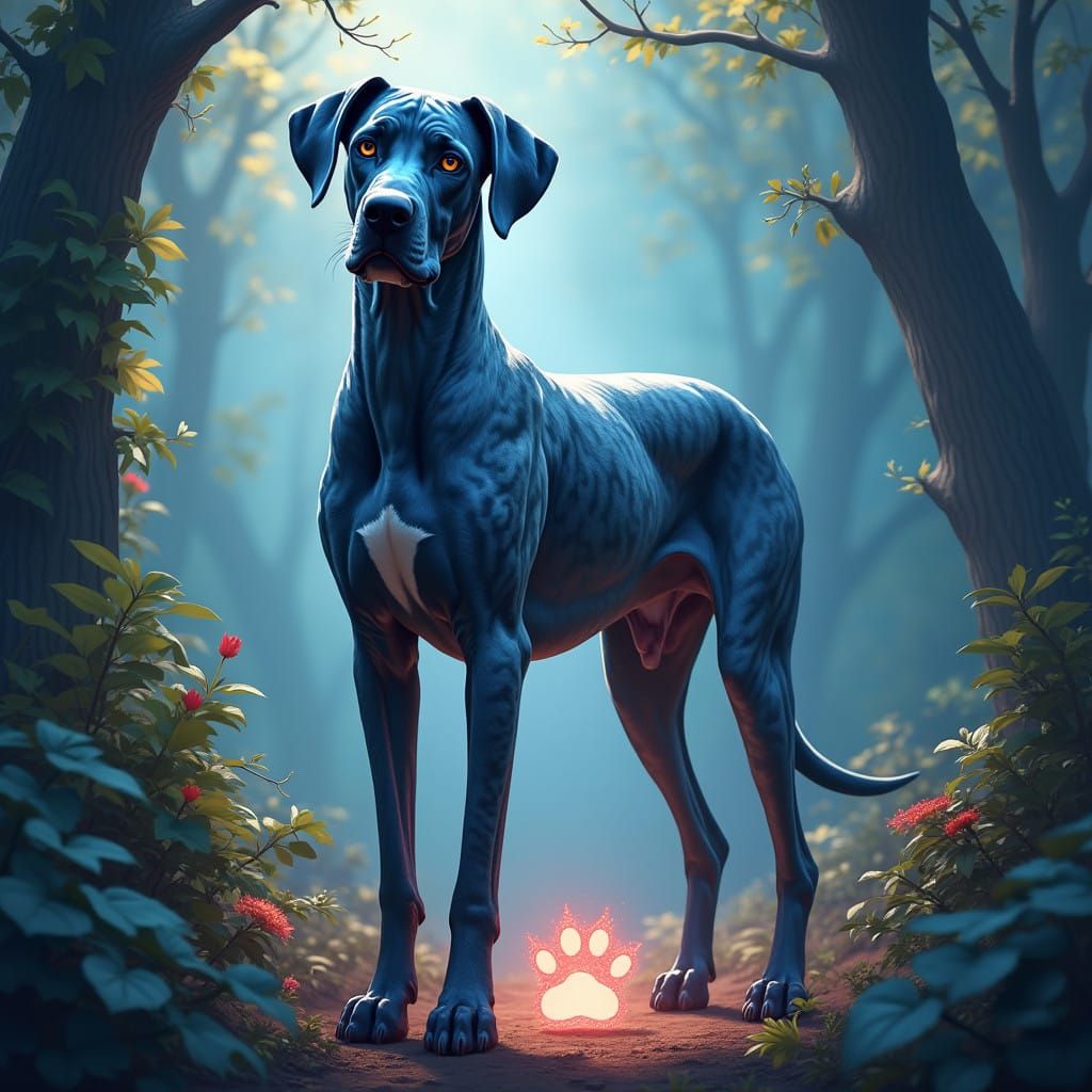 Majestic Blue Merle Great Dane in Mystical Realm